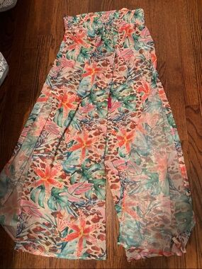 Emerica Coral & Teal Tropical Wide-Leg Sheer Pants